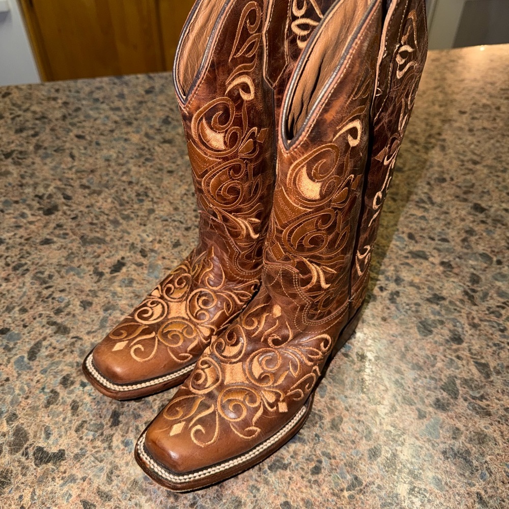 Circle G Brown Embroidered Heeled Boots - image 1